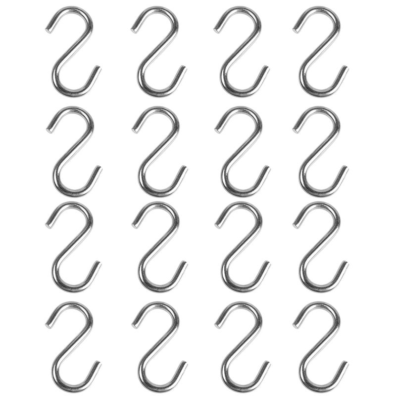 AUXBC 16PCS 2.2 Inch 304 Stainless Steel S Hooks, Heavy Duty M5 Hanging Hooks Metal S Shaped Hangers, Curtain Hanging Connectors S Shaped Utility Hooks - Image 1